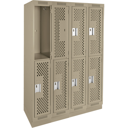 Casiers Clean Line, 2 niveaux, Bloc de 4, 48" x 15" x 76", Acier, Beige, Rivet (assembl&eacute;), Perfor&eacute; Quali-T-Solutions