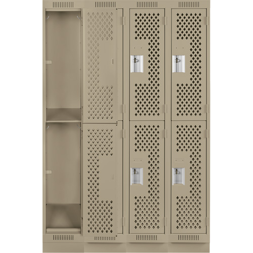 Casiers Clean Line, 2 niveaux, Bloc de 4, 48" x 15" x 76", Acier, Beige, Rivet (assembl&eacute;), Perfor&eacute; Quali-T-Solutions