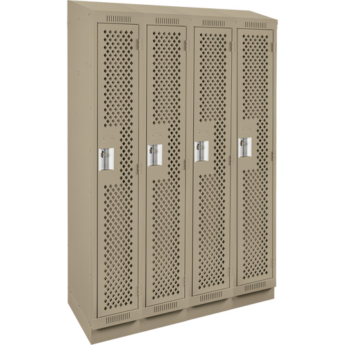 Clean Line Lockers, Bank of 4, 48" x 15" x 82", Steel, Beige, Rivet (Assembled), Perforated Quali-T-Solutions