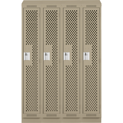 Clean Line Lockers, Bank of 4, 48" x 15" x 82", Steel, Beige, Rivet (Assembled), Perforated Quali-T-Solutions
