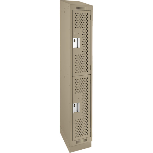 Clean Line Lockers, 2 -tier, 12" x 15" x 82", Steel, Beige, Rivet (Assembled), Perforated Quali-T-Solutions