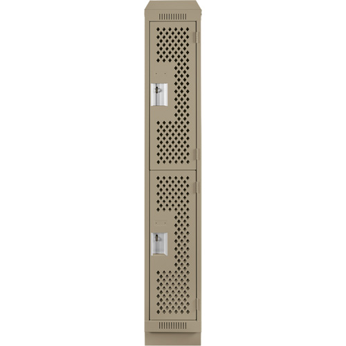 Clean Line Lockers, 2 -tier, 12" x 15" x 82", Steel, Beige, Rivet (Assembled), Perforated Quali-T-Solutions