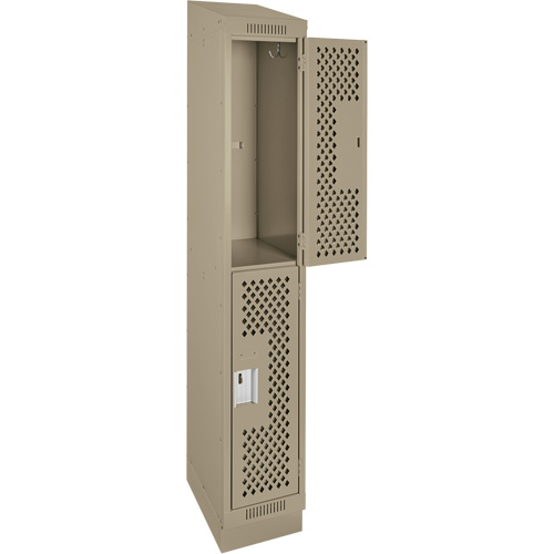 Clean Line Lockers, 2 -tier, 12" x 15" x 82", Steel, Beige, Rivet (Assembled), Perforated Quali-T-Solutions