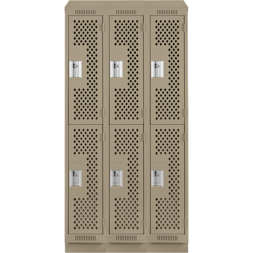 Clean Line Lockers, 2 -tier, Bank of 3, 36" x 15" x 82", Steel, Beige, Rivet (Assembled), Perforated Quali-T-Solutions