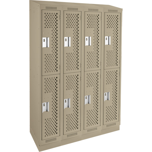 Clean Line Lockers, 2 -tier, Bank of 4, 48" x 15" x 82", Steel, Beige, Rivet (Assembled), Perforated Quali-T-Solutions