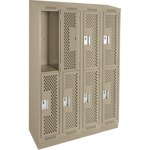 Clean Line Lockers, 2 -tier, Bank of 4, 48" x 15" x 82", Steel, Beige, Rivet (Assembled), Perforated Quali-T-Solutions
