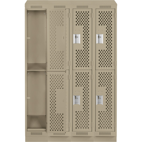 Clean Line Lockers, 2 -tier, Bank of 4, 48" x 15" x 82", Steel, Beige, Rivet (Assembled), Perforated Quali-T-Solutions