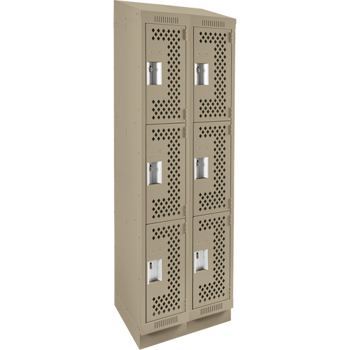 Clean Line Lockers, 3 -tier, Bank of 2, 24" x 15" x 82", Steel, Beige, Rivet (Assembled), Perforated Quali-T-Solutions
