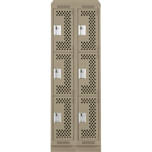 Clean Line Lockers, 3 -tier, Bank of 2, 24" x 15" x 82", Steel, Beige, Rivet (Assembled), Perforated Quali-T-Solutions