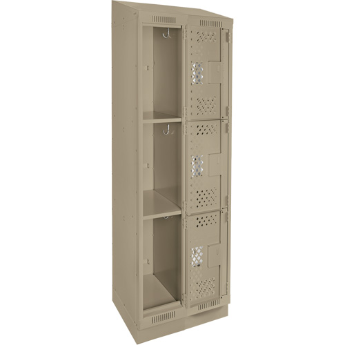 Clean Line Lockers, 3 -tier, Bank of 2, 24" x 15" x 82", Steel, Beige, Rivet (Assembled), Perforated Quali-T-Solutions