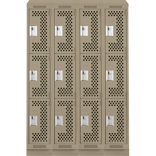 Clean Line Lockers, 3 -tier, Bank of 4, 48" x 15" x 82", Steel, Beige, Rivet (Assembled), Perforated Quali-T-Solutions