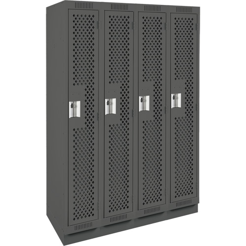 Clean Line Lockers, Bank of 4, 48" x 15" x 76", Steel, Charcoal, Rivet (Assembled), Perforated Quali-T-Solutions
