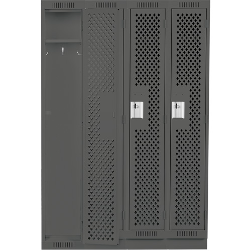 Clean Line Lockers, Bank of 4, 48" x 15" x 76", Steel, Charcoal, Rivet (Assembled), Perforated Quali-T-Solutions