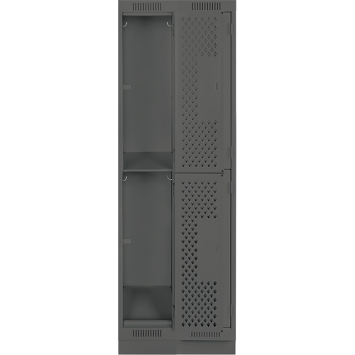 Clean Line Lockers, 2 -tier, Bank of 2, 24" x 12" x 76", Steel, Charcoal, Rivet (Assembled), Perforated Quali-T-Solutions