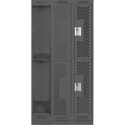 Clean Line Lockers, 2 -tier, Bank of 3, 36" x 15" x 76", Steel, Charcoal, Rivet (Assembled), Perforated Quali-T-Solutions
