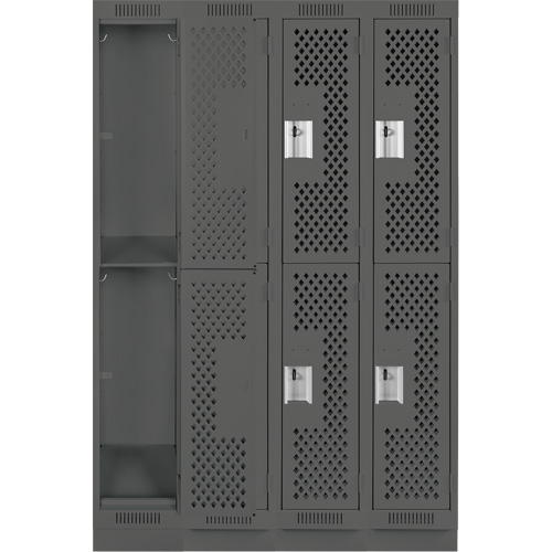 Clean Line Lockers, 2 -tier, Bank of 4, 48" x 12" x 76", Steel, Charcoal, Rivet (Assembled), Perforated Quali-T-Solutions