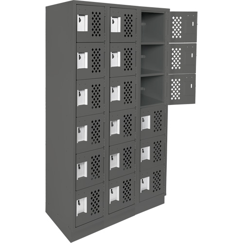 Assembled Lockerettes Clean Line Perforated Economy Lockers, 6 -tier, Bank of 3, 18" x 72" x 12", Steel Quali-T-Solutions