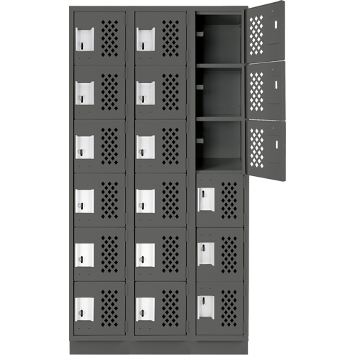 Assembled Lockerettes Clean Line Perforated Economy Lockers, 6 -tier, Bank of 3, 18" x 72" x 12", Steel Quali-T-Solutions