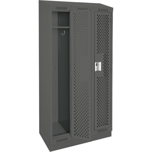 Clean Line Lockers, Bank of 3, 36" x 15" x 82", Steel, Charcoal, Rivet (Assembled), Perforated Quali-T-Solutions