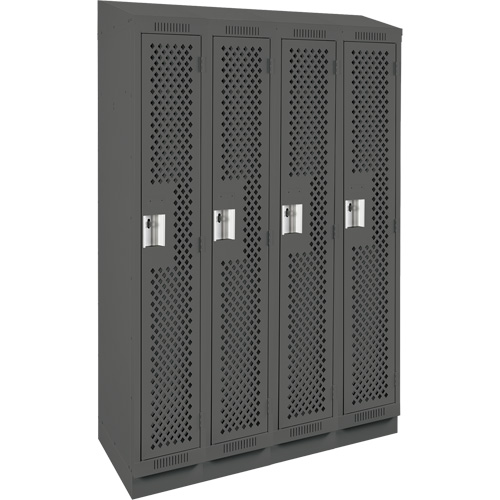 Clean Line Lockers, Bank of 4, 48" x 15" x 82", Steel, Charcoal, Rivet (Assembled), Perforated Quali-T-Solutions