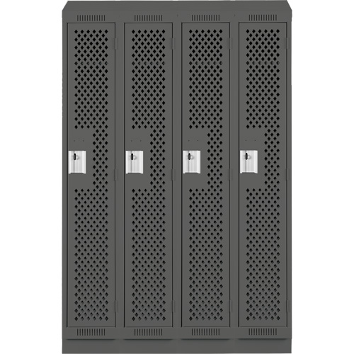 Clean Line Lockers, Bank of 4, 48" x 15" x 82", Steel, Charcoal, Rivet (Assembled), Perforated Quali-T-Solutions
