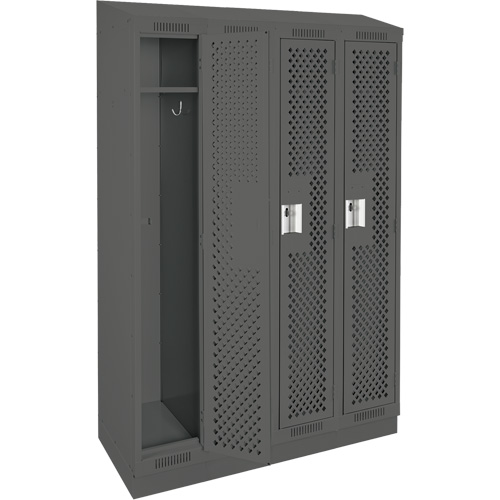 Clean Line Lockers, Bank of 4, 48" x 15" x 82", Steel, Charcoal, Rivet (Assembled), Perforated Quali-T-Solutions