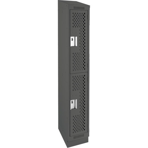 Clean Line Lockers, 2 -tier, 12" x 15" x 82", Steel, Charcoal, Rivet (Assembled), Perforated Quali-T-Solutions