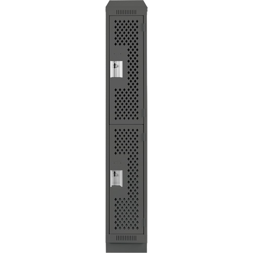 Clean Line Lockers, 2 -tier, 12" x 15" x 82", Steel, Charcoal, Rivet (Assembled), Perforated Quali-T-Solutions
