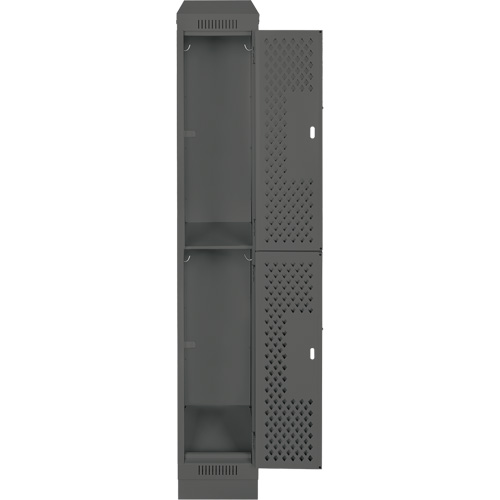 Clean Line Lockers, 2 -tier, 12" x 15" x 82", Steel, Charcoal, Rivet (Assembled), Perforated Quali-T-Solutions