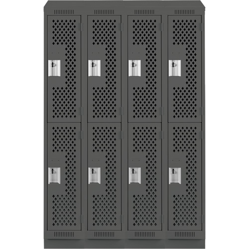 Clean Line Lockers, 2 -tier, Bank of 4, 48" x 15" x 82", Steel, Charcoal, Rivet (Assembled), Perforated Quali-T-Solutions
