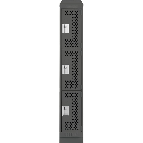 Clean Line Lockers, 3 -tier, 12" x 15" x 82", Steel, Charcoal, Rivet (Assembled), Perforated Quali-T-Solutions