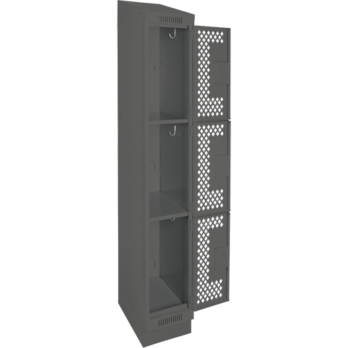 Clean Line Lockers, 3 -tier, 12" x 15" x 82", Steel, Charcoal, Rivet (Assembled), Perforated Quali-T-Solutions