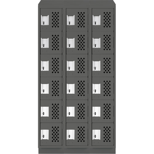 Assembled Lockerettes Clean Line Perforated Economy Lockers, 6 -tier, Bank of 3, 18" x 72" x 12", Steel Quali-T-Solutions
