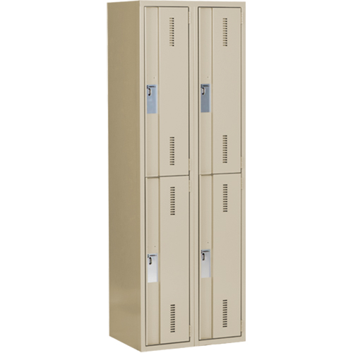 Concorde Heavy-Duty Lockers, 2 -tier, Bank of 2, 24" x 18" x 72", Steel, Beige, Welded (Assembled) Quali-T-Solutions