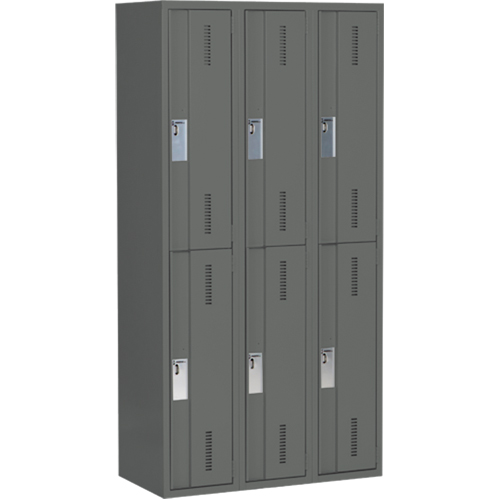 Concorde Heavy-Duty Lockers, 2 -tier, Bank of 3, 36" x 18" x 72", Steel, Charcoal, Welded (Assembled) Quali-T-Solutions
