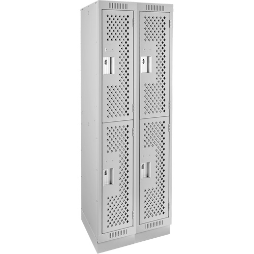 Clean Line Lockers, 2 -tier, Bank of 2, 24" x 12" x 76", Steel, Grey, Rivet (Assembled), Perforated Quali-T-Solutions