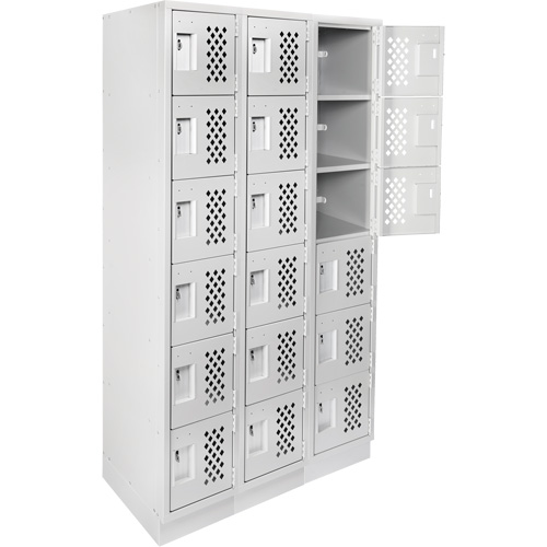 Assembled Lockerettes Clean Line Perforated Economy Lockers, 6 -tier, Bank of 3, 18" x 72" x 12", Steel Quali-T-Solutions