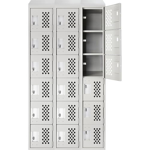 Assembled Lockerettes Clean Line Perforated Economy Lockers, 6 -tier, Bank of 3, 18" x 72" x 12", Steel Quali-T-Solutions