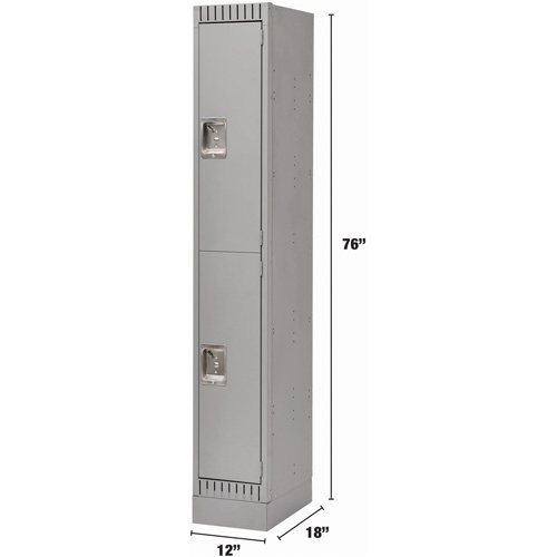 Lockers, 2 -tier, 12" x 18" x 76", Steel, Grey, Knocked Down Quali-T-Solutions