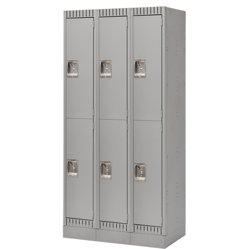 Casiers assembl&eacute;s, 2 niveaux, Bloc de 3, 36" x 18" x 72", Acier, Gris, Rivet (assembl&eacute;) Quali-T-Solutions