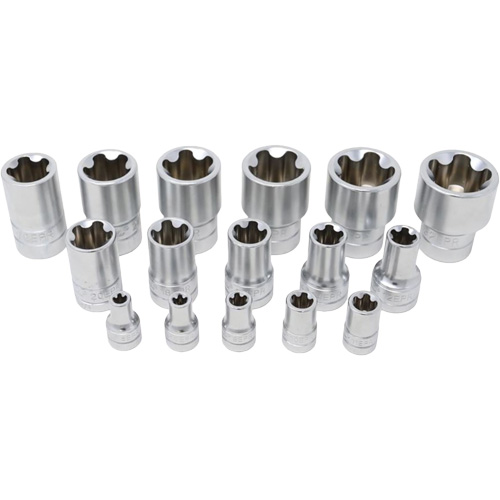 Jeu de douilles TORX EPR &agrave; 5 pans, 16 Morceaux, Prise de 1/4"/3/8"/1/2" Quali-T-Solutions