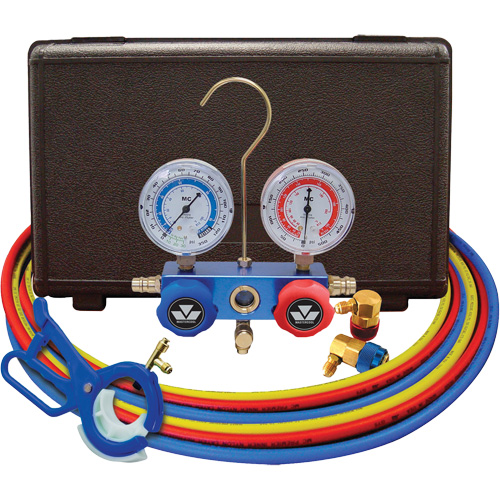 Dual Manifold Gauge Set with 3-in-1 Side Mount Can Tap Valve Quali-T-Solutions