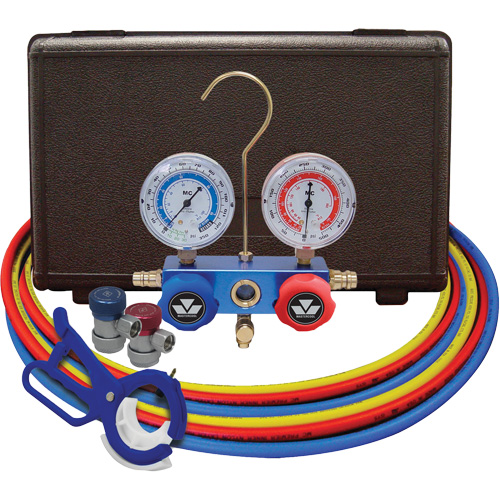 Dual Manifold Gauge Set with Manual Couplers & 3-in-1 Side Mount Can Tap Valve Quali-T-Solutions