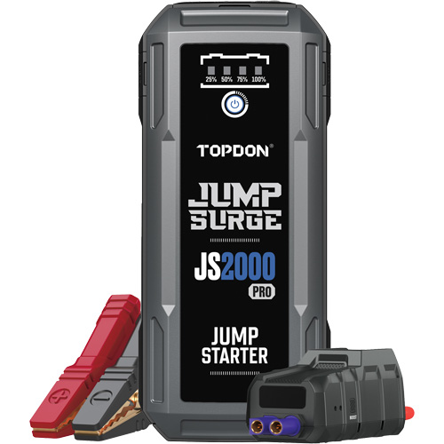 D&eacute;marreur de secours, banque d'alimentation et lampe de poche JumpSurge2000Pro &agrave; 2500 A de pointe Quali-T-Solutions