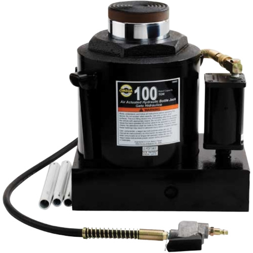 Air Actuated Bottle Jack, 100 Ton(s), Air Hydraulic/Manual Hydraulic, 17-22/25" Raised Height Quali-T-Solutions