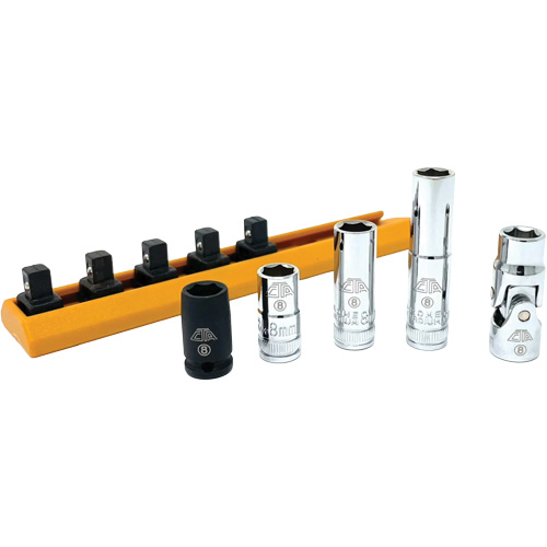 Chrome Finish Socket Set with Rail, 5 Pieces, 1/4" Drive Size Quali-T-Solutions