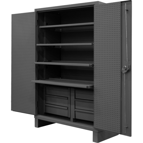Armoire tr&egrave;s robuste avec tablettes coulissantes, Acier, 4 Tablettes, 78" h x 48" la x 24" P, Gris Quali-T-Solutions