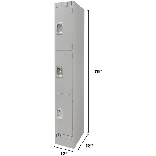 Casiers, 3 niveaux, 12" x 18" x 76", Acier, Gris, D&eacute;mont&eacute; Quali-T-Solutions