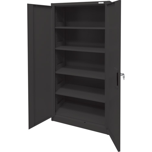 Armoire d'entreposage, Acier, 4 Tablettes, 78" h x 36" la x 24" P, Noir Quali-T-Solutions