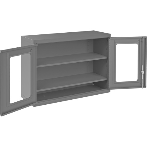 Armoire de rangement murale avec portes transparentes, 26-15/16" h x 35-7/8" la x 13-11/16" p, 2 tablettes, Acier, Gris Quali-T-Solutions